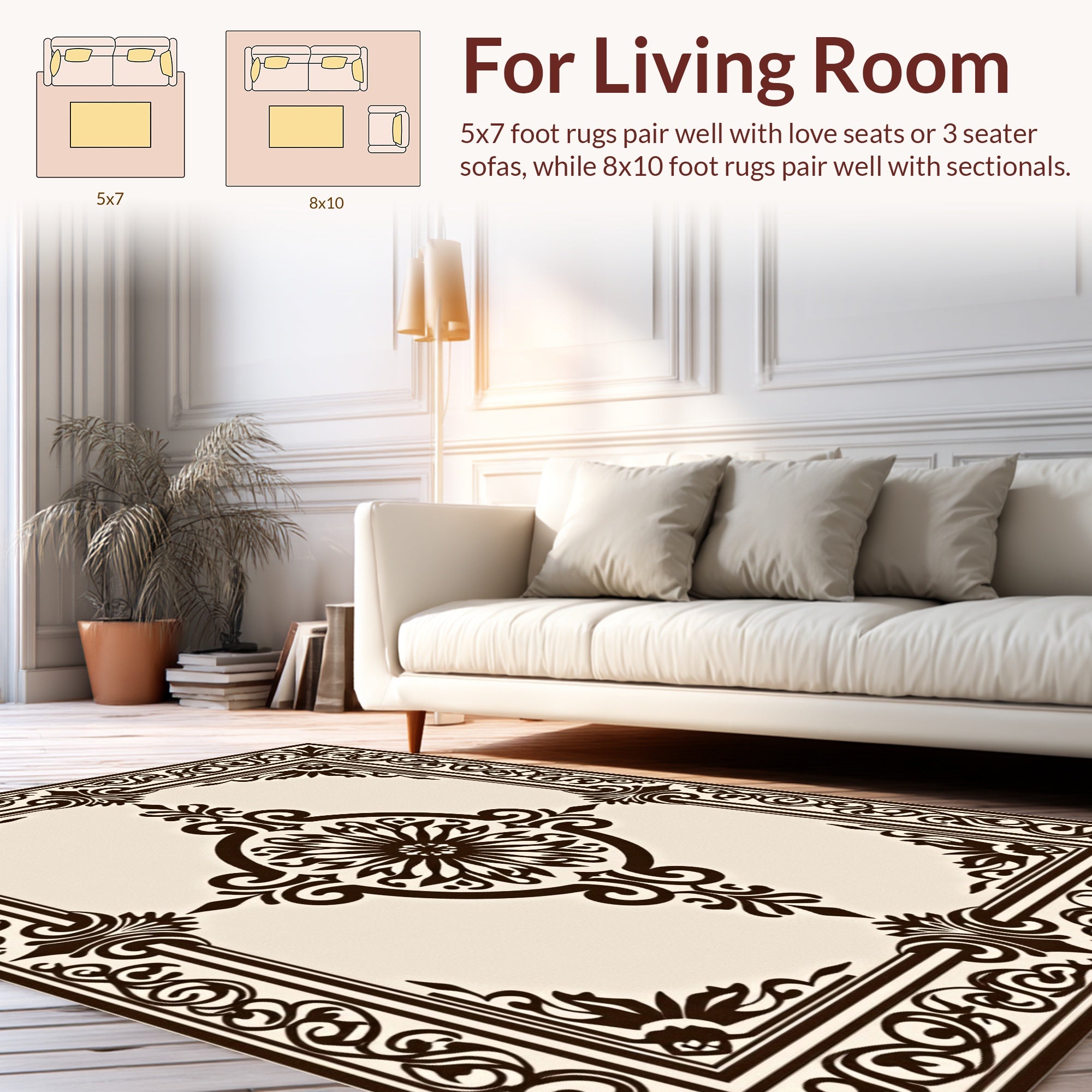 Intricate Floral Dark Brown Filigree Rug