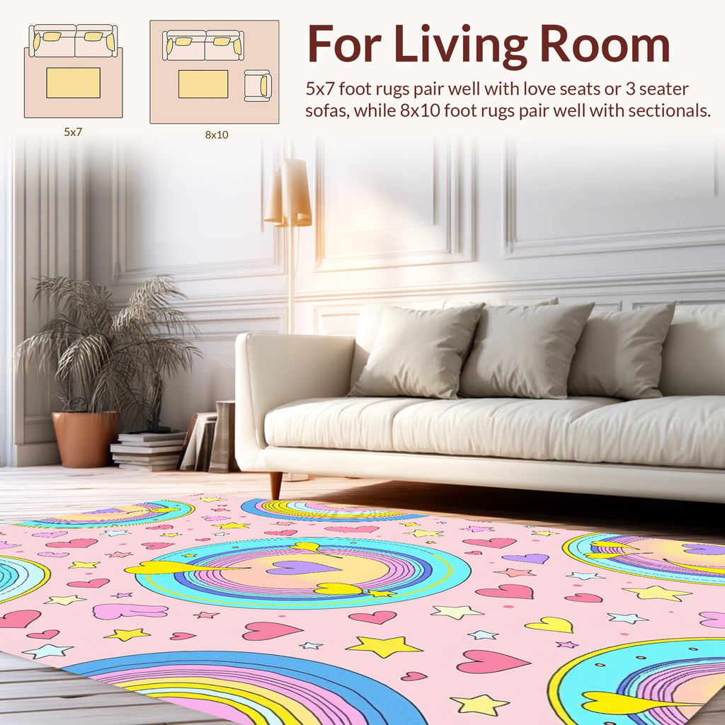 Colorful Circular Hearts and Stars Design Rug