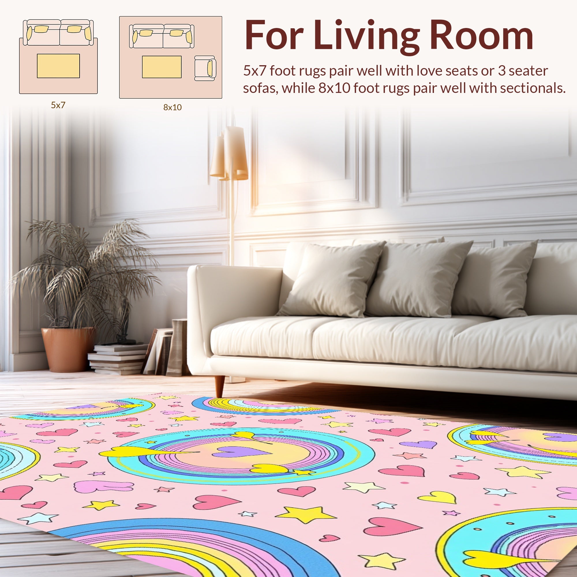 Colorful Circular Hearts and Stars Design Rug