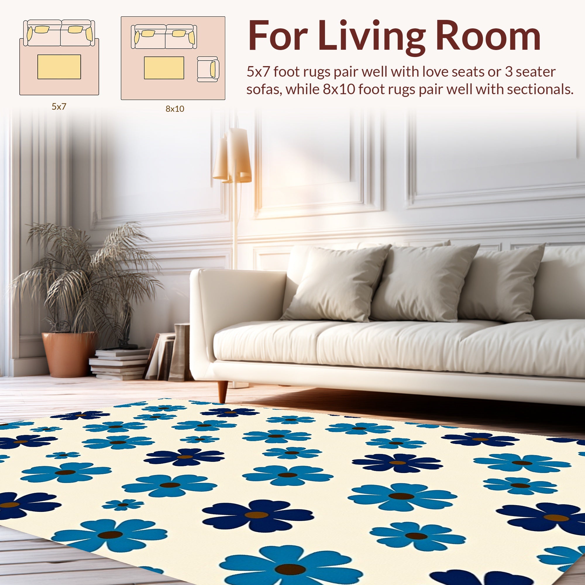 Retro Blue Flower Power Pattern Rug