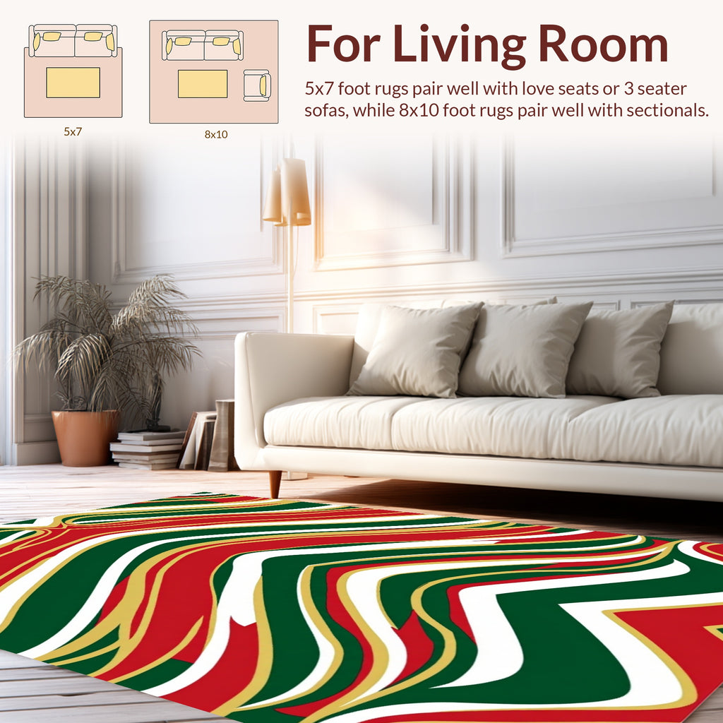 Bold Red Green Gold Wavy Stripe Design Rug