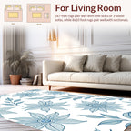 Blue Floral Linework Decorative Pattern Rug
