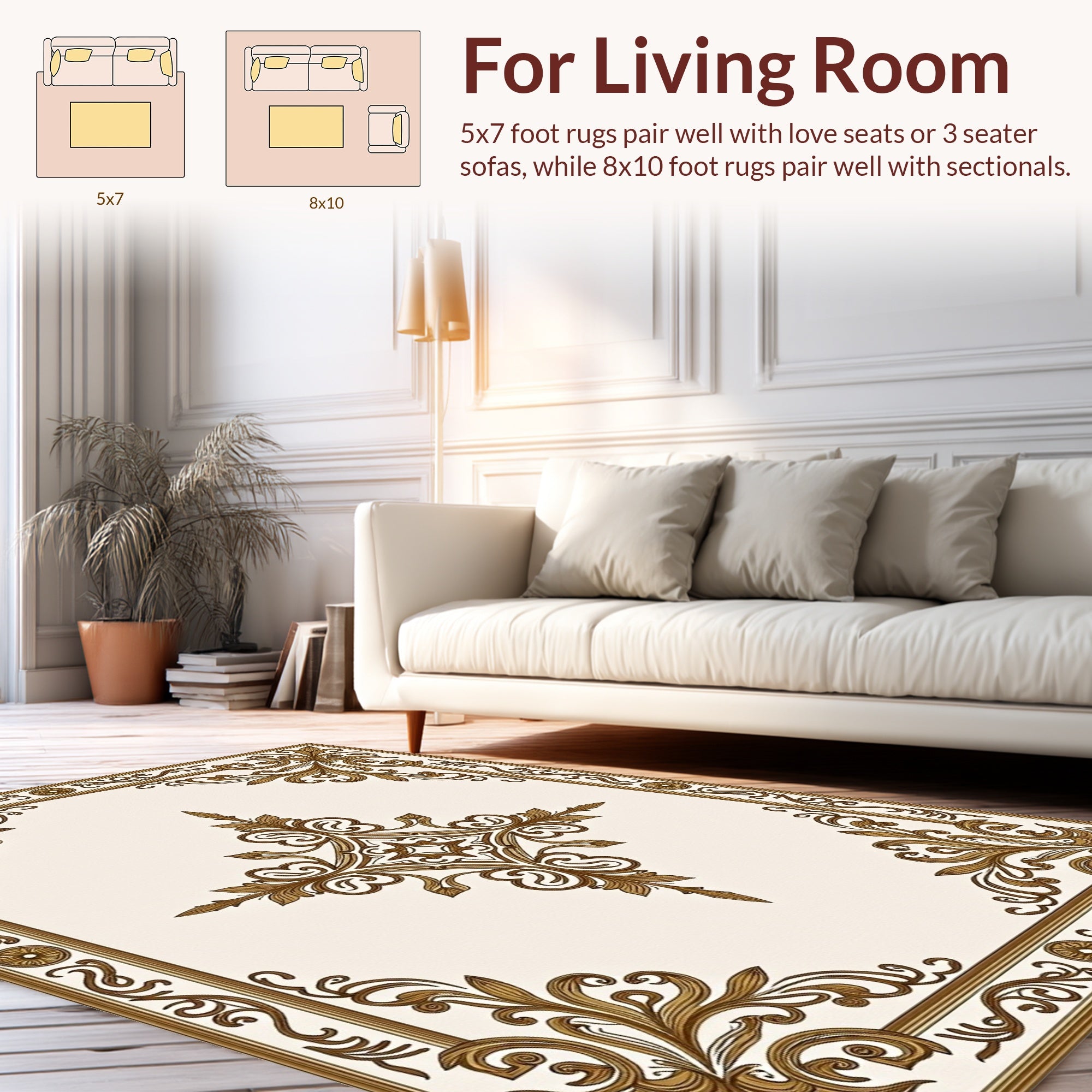 Ornate Gold Filigree Classic Frame Rug
