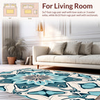 Marine Blue Geometric Flower Pattern Rug