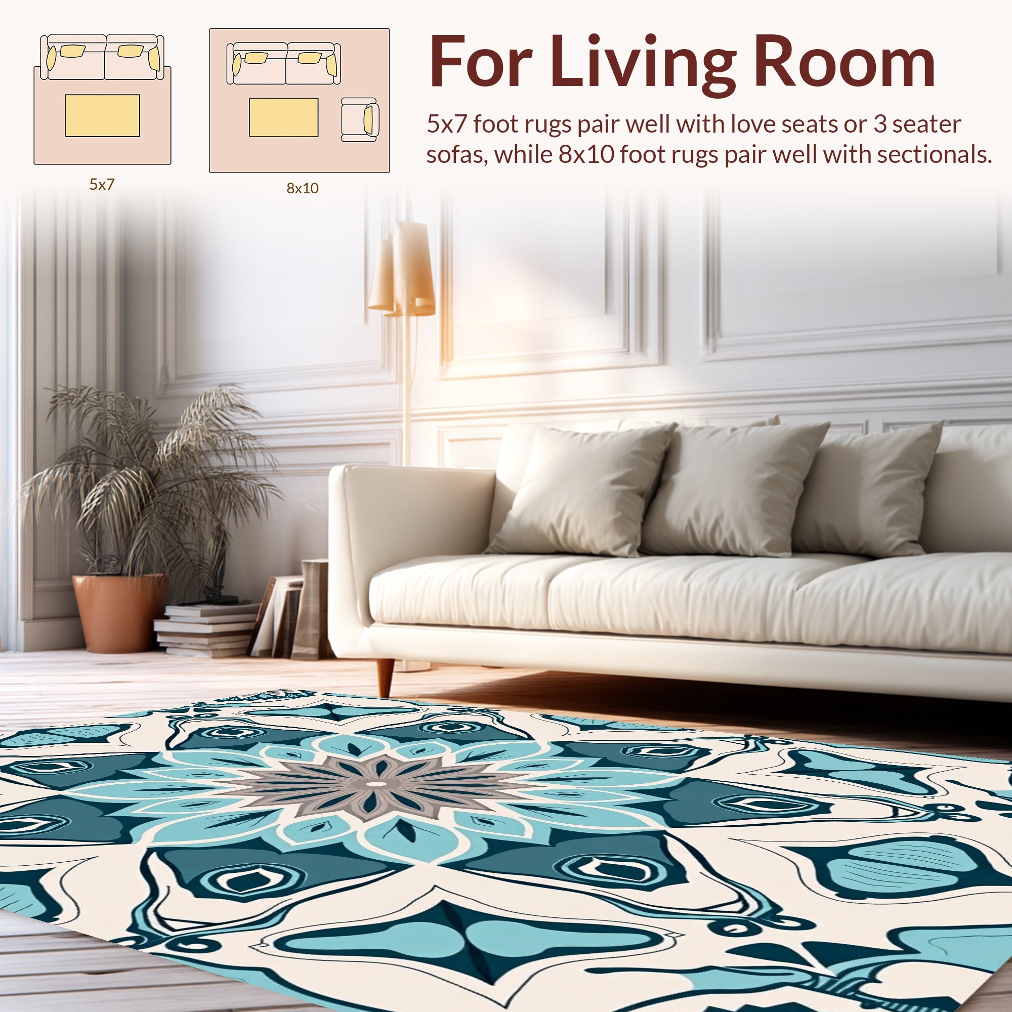 Marine Blue Geometric Flower Pattern Rug