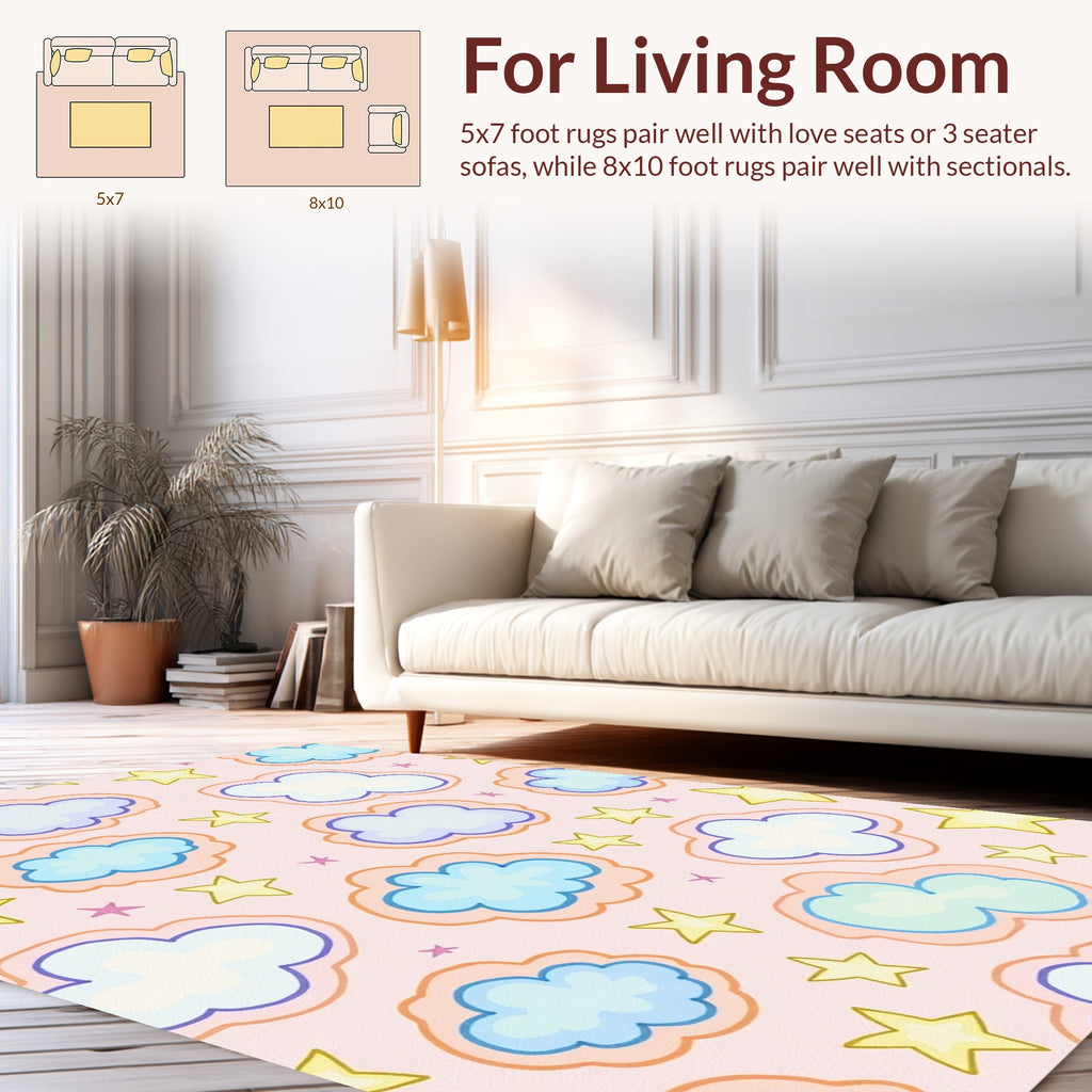 Whimsical Clouds And Stars Pattern Rug