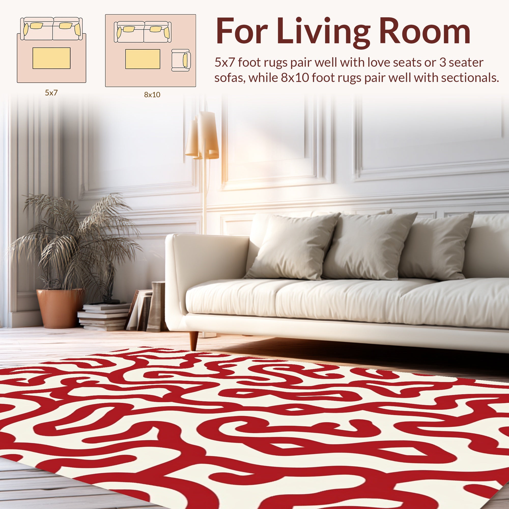 Crimson Swirl Continuous Line Pattern Rug