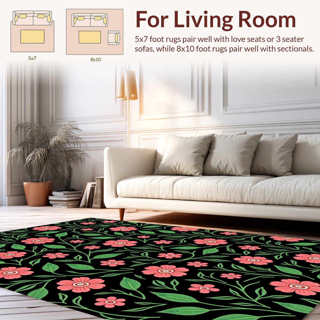 Coral Flower Vine Intricate Pattern Rug