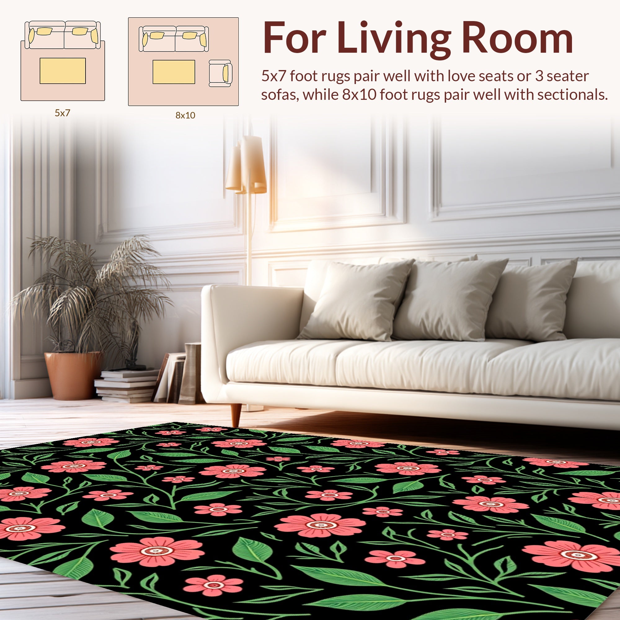 Coral Flower Vine Intricate Pattern Rug