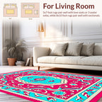 Vibrant Pink Blue Floral Medallion Rug