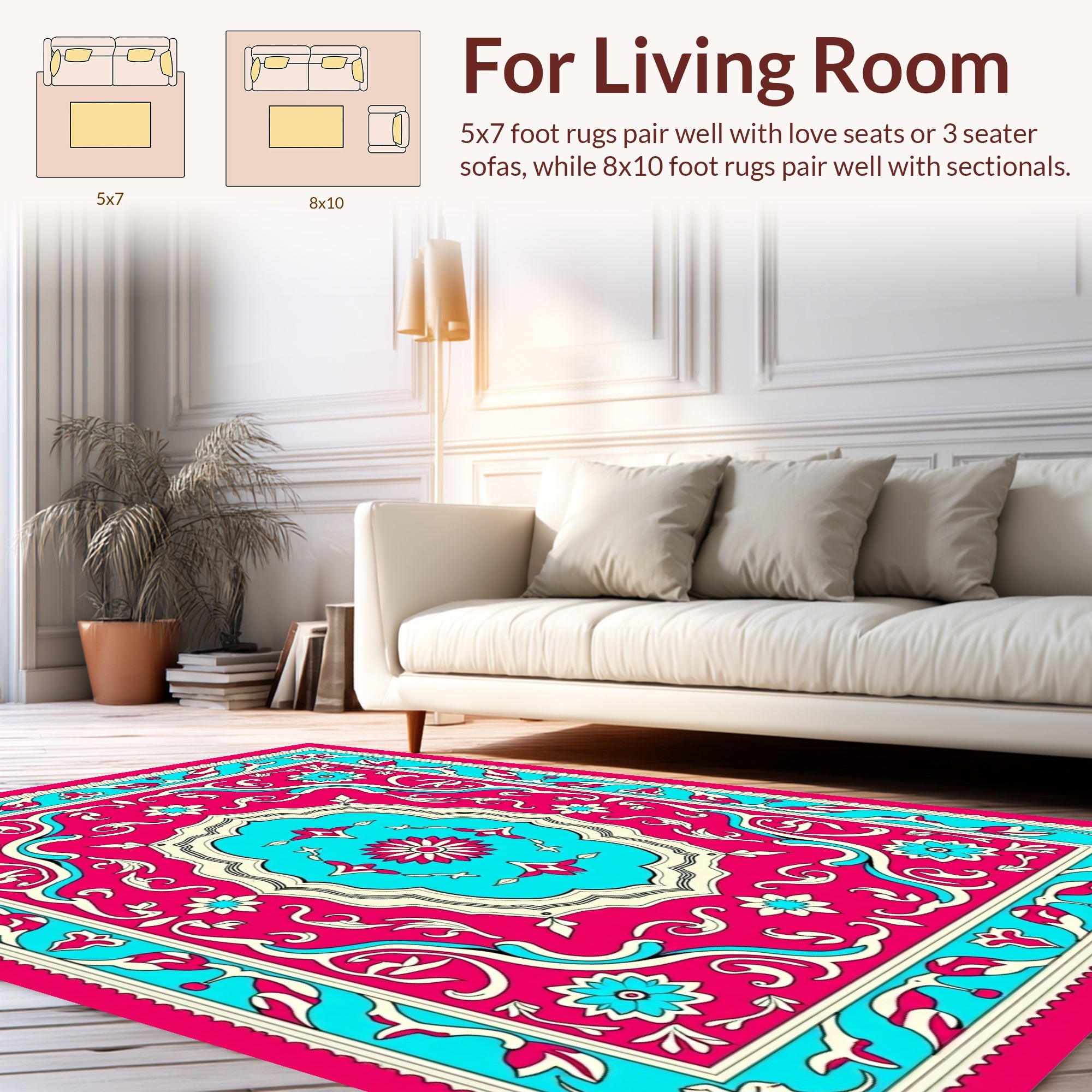 Vibrant Pink Blue Floral Medallion Rug