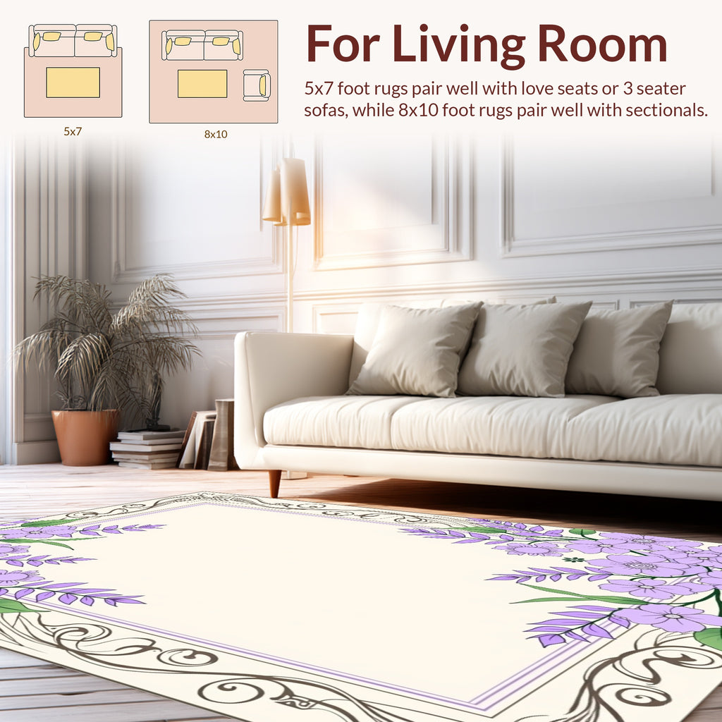 Lavender Floral With Ornate Border Rug