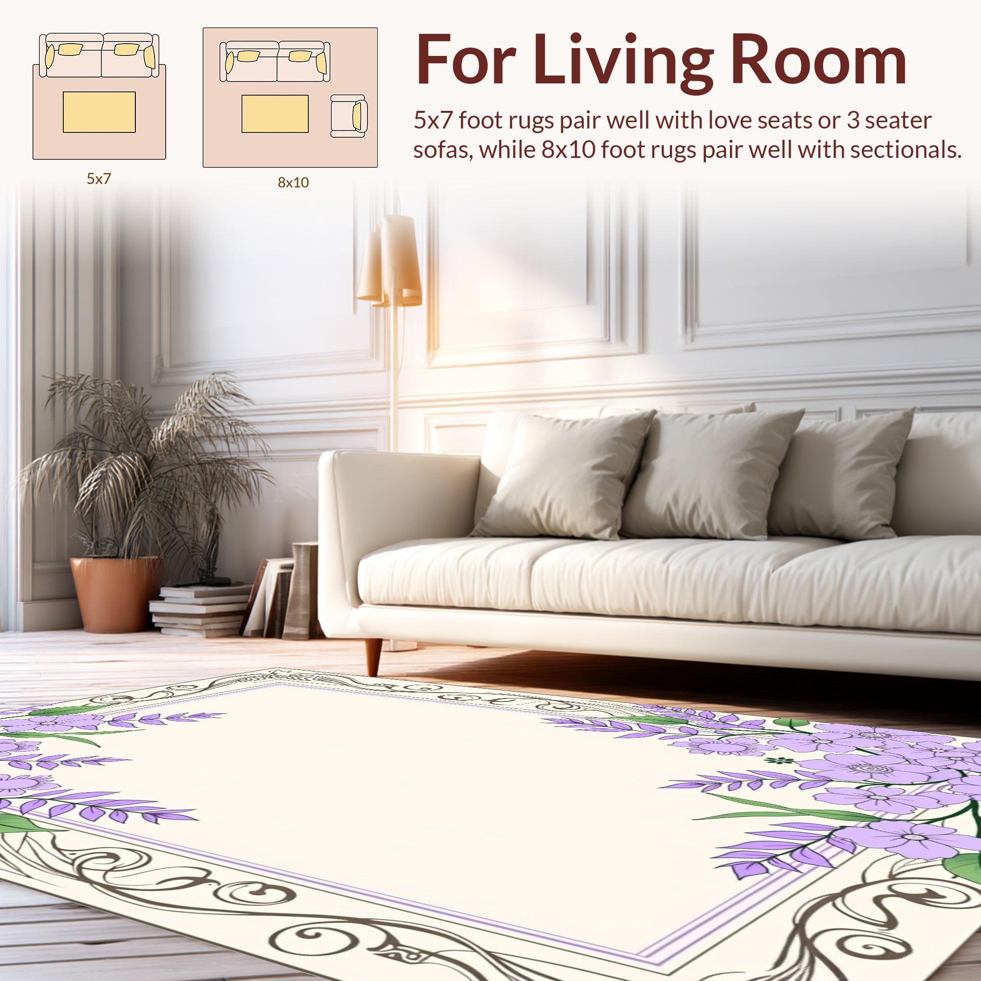 Lavender Floral With Ornate Border Rug