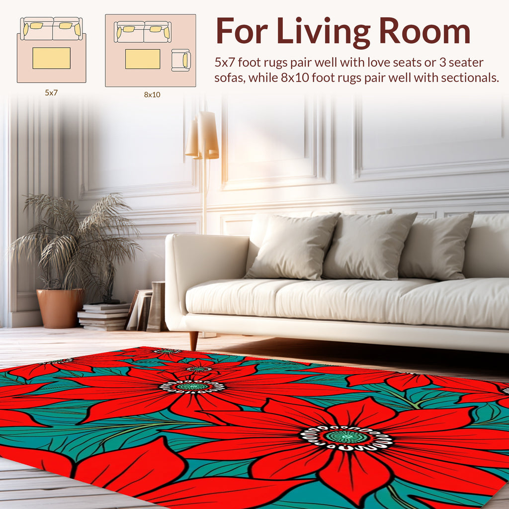 Vibrant Red Flower Pattern Design Rug