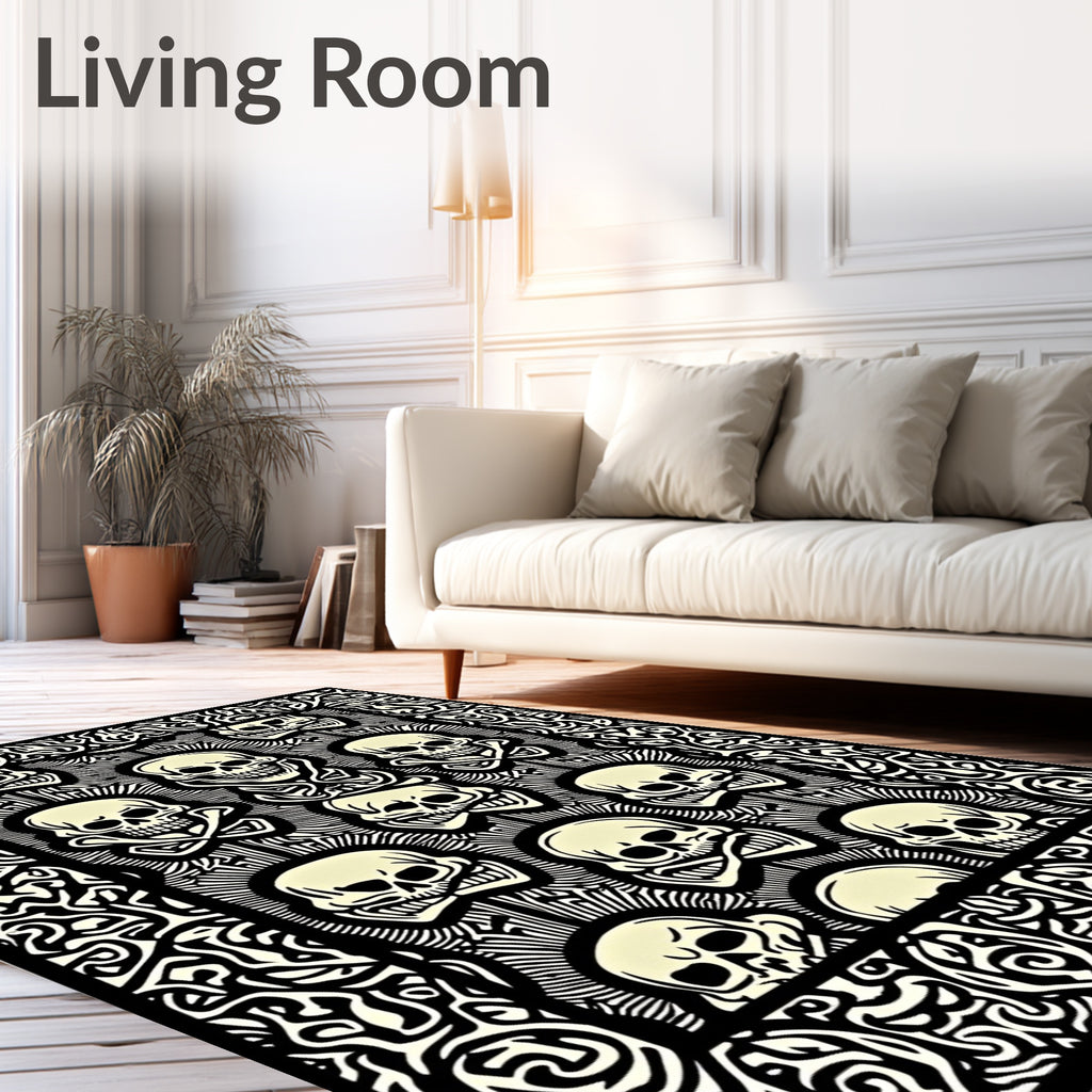 Bold Black And White Skull Scrape Rug