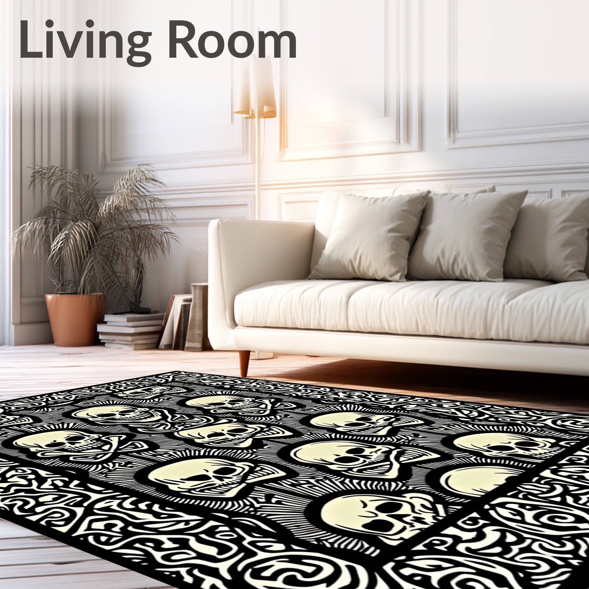 Bold Black And White Skull Scrape Rug