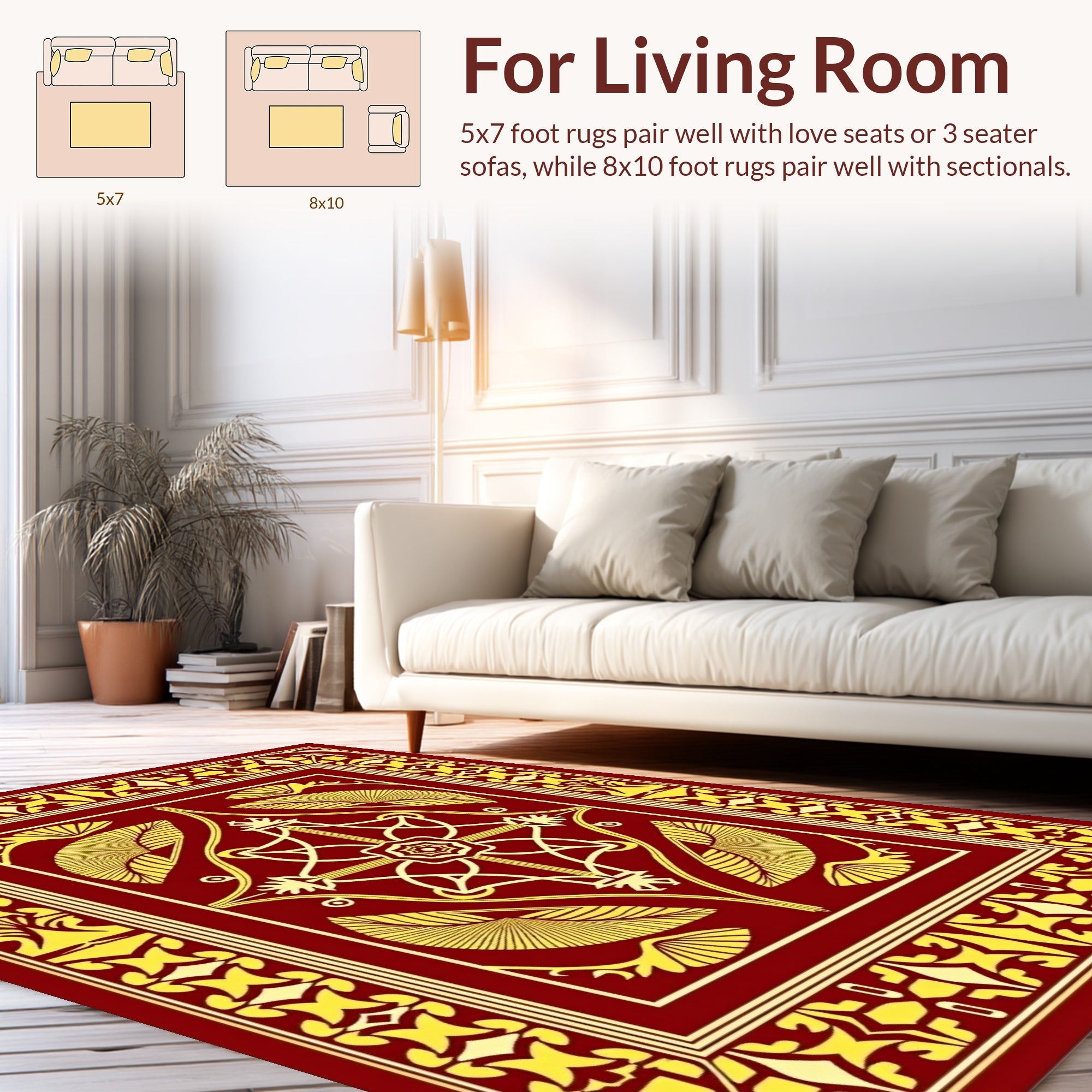 Regal Gold Geometric Floral Border Rug