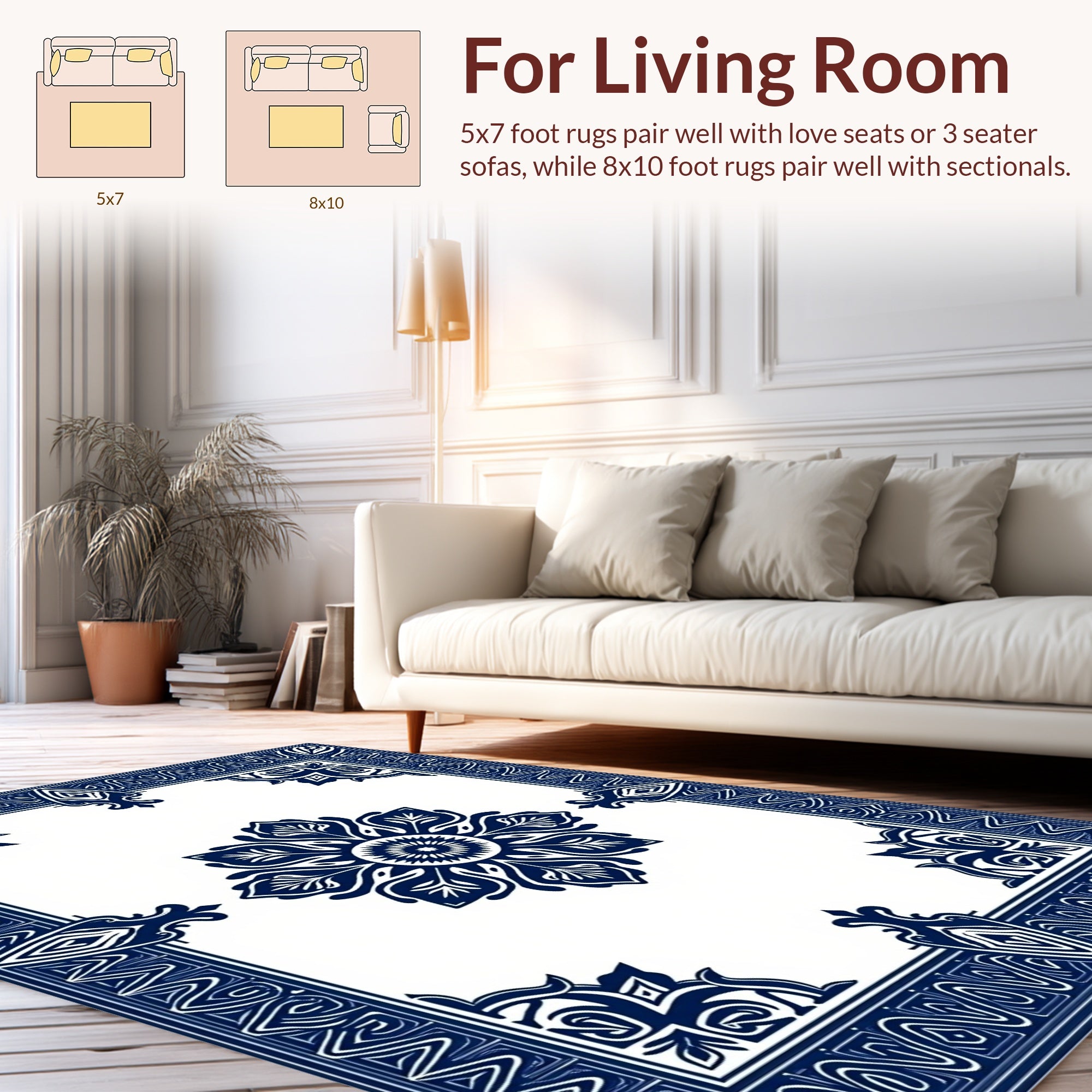 Navy Blue Floral Mandala Pattern Rug