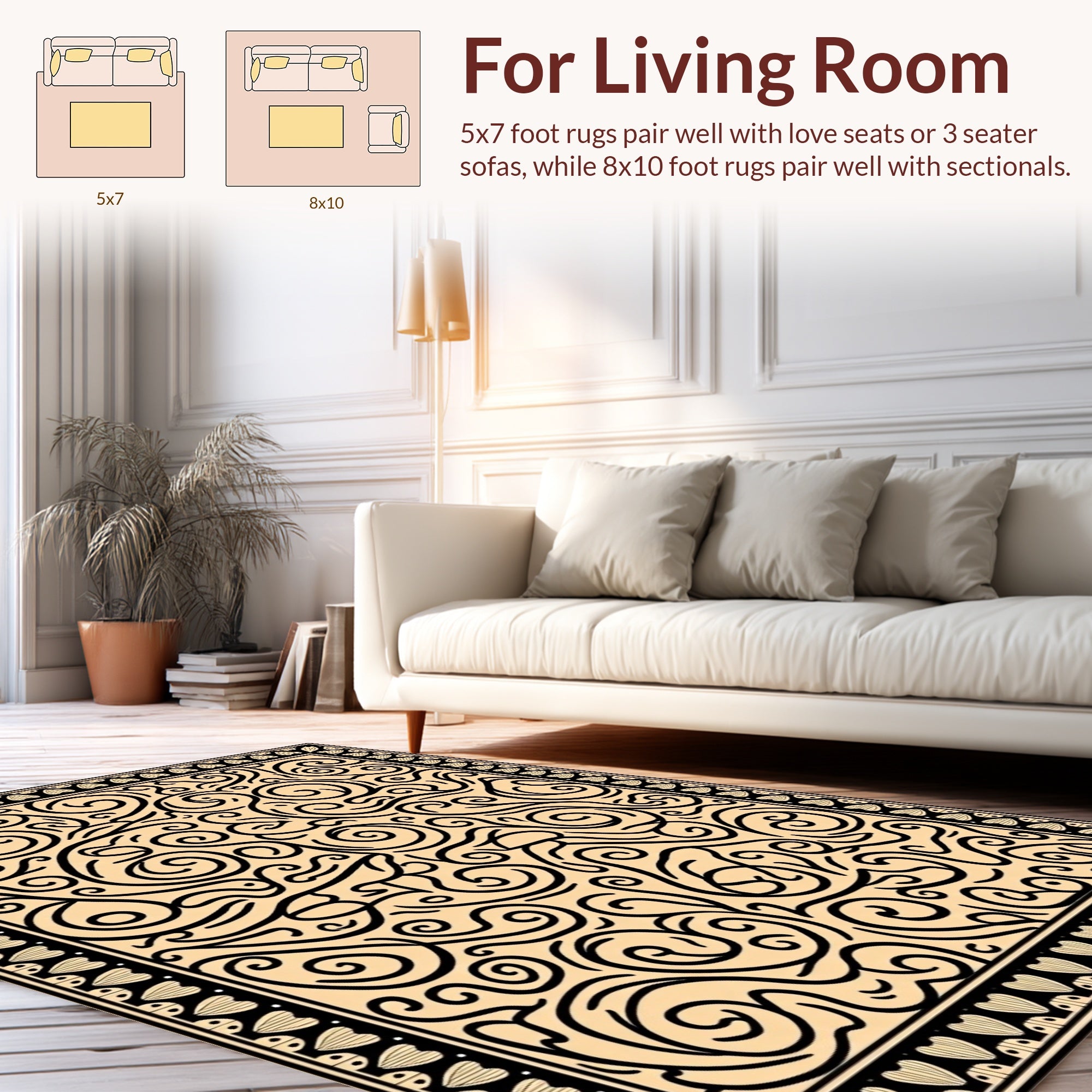 Intricate Swirls Black and Beige Rug
