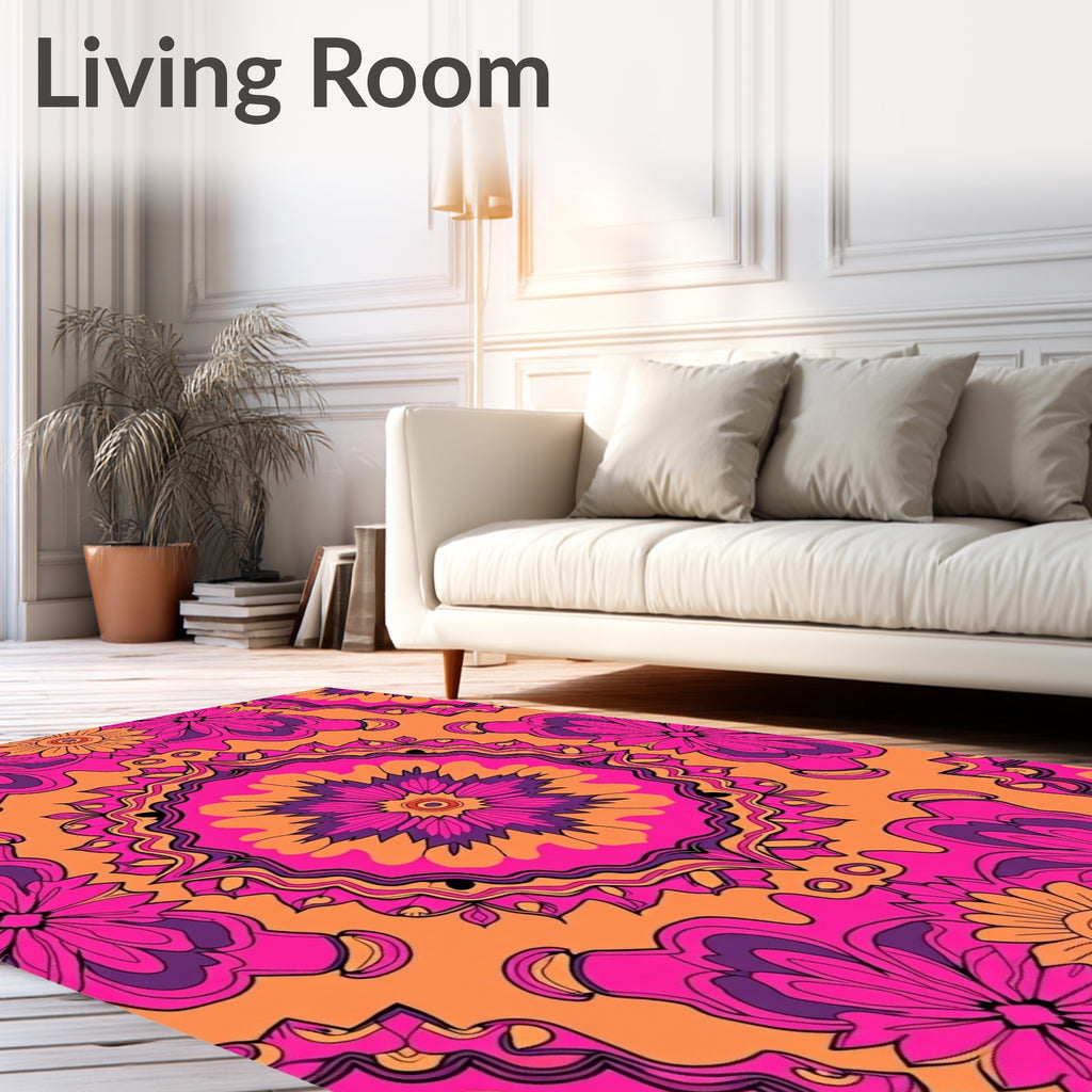 Vibrant Pink Orange Mandala Flowers Rug
