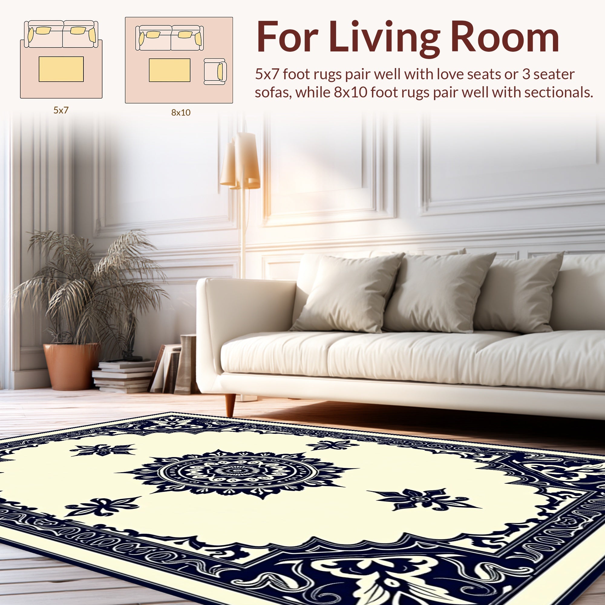 Elaborate Indigo Floral Medallion Rug