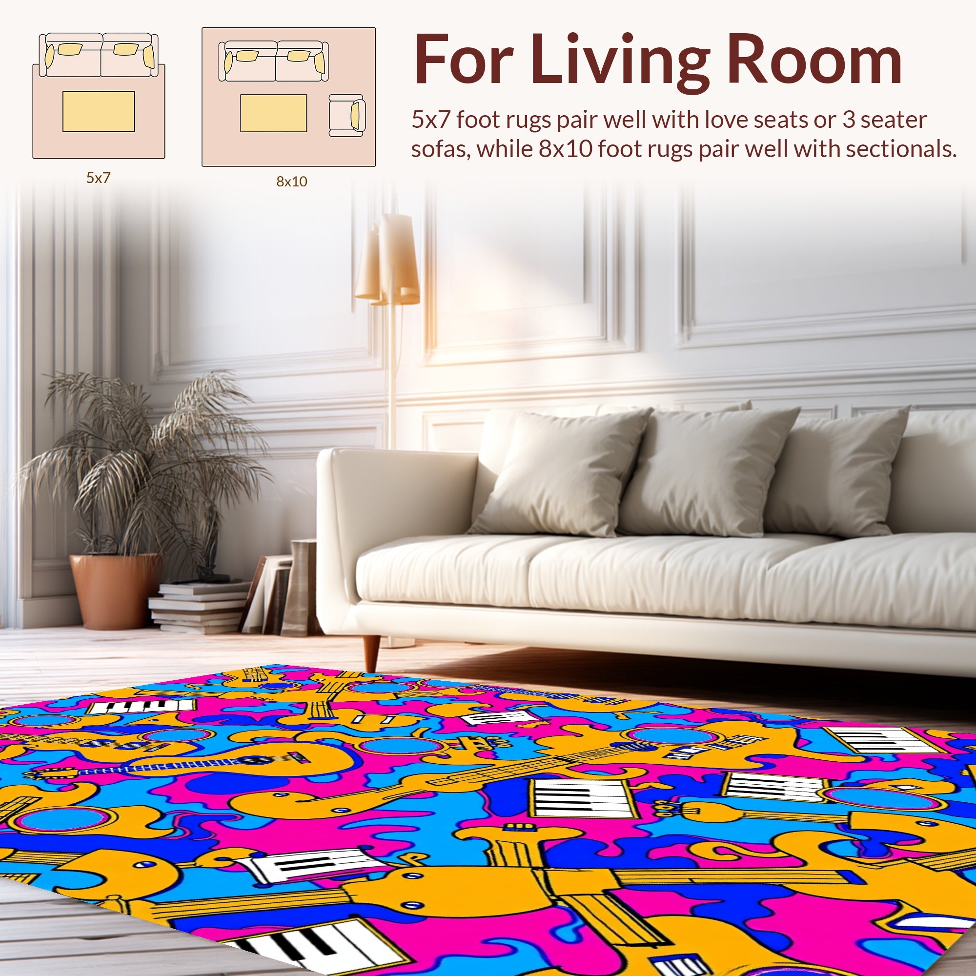 Abstract Musical Guitars and Keyboards Pattern Rug