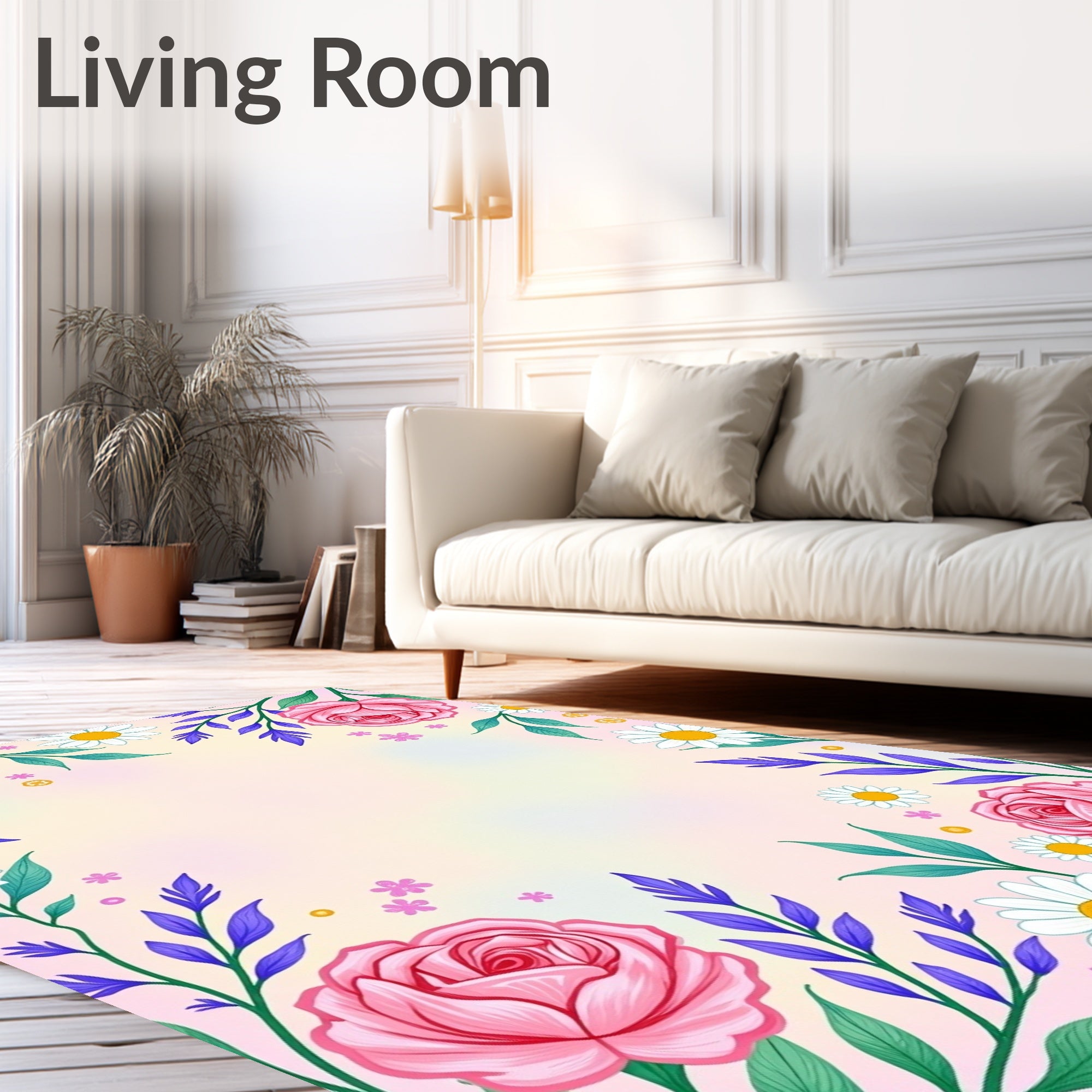 Lovely Pink Rose Daisy Floral Design Rug