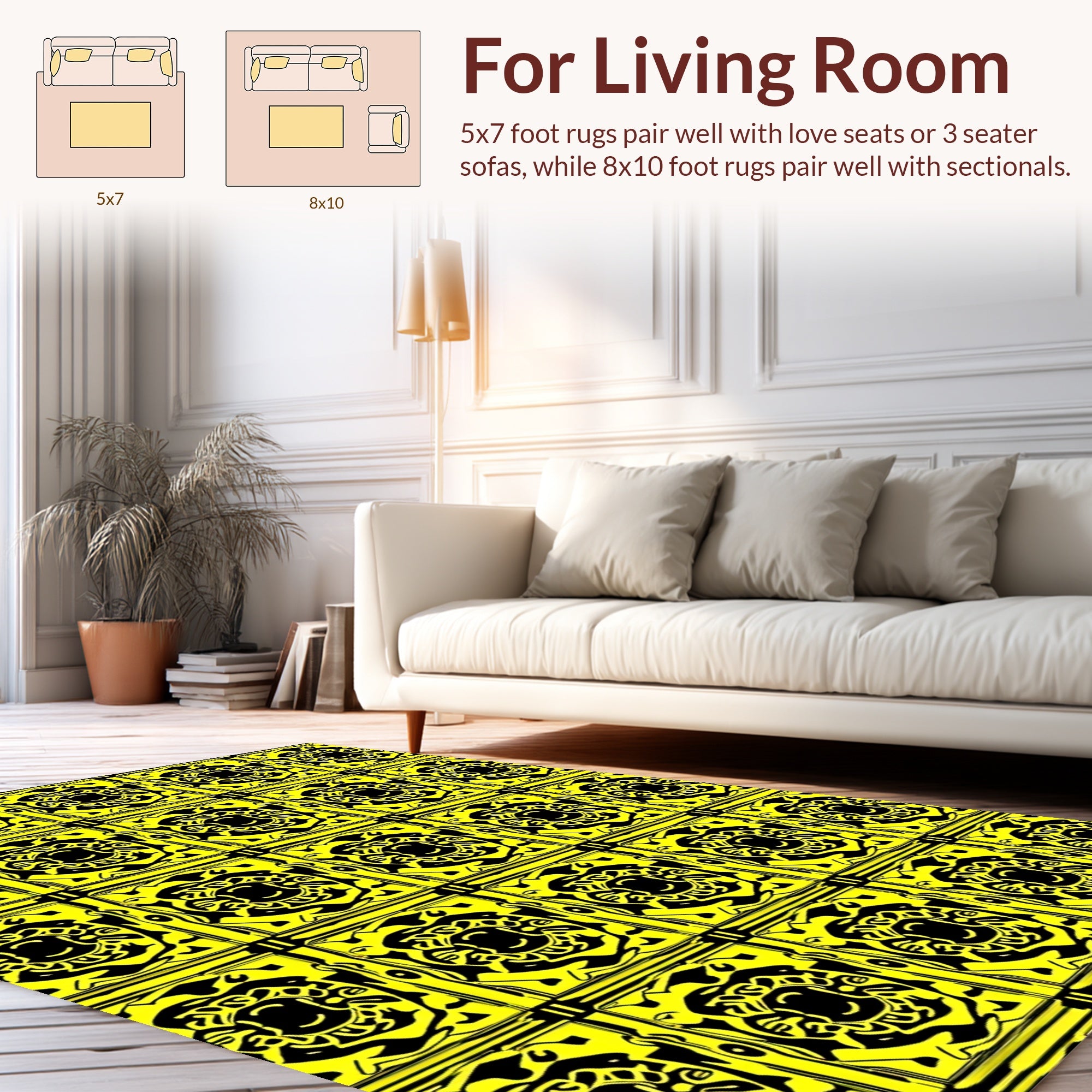Bold Yellow Abstract Tile Pattern Rug