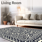 Black Ivory Ornamental Medallion Border Rug