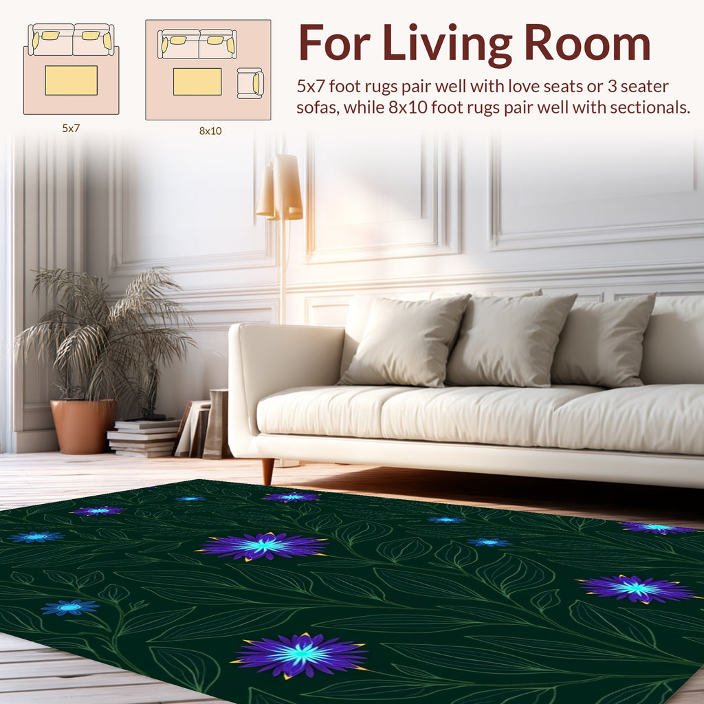 Dark Floral Print With Blue Accents Rug