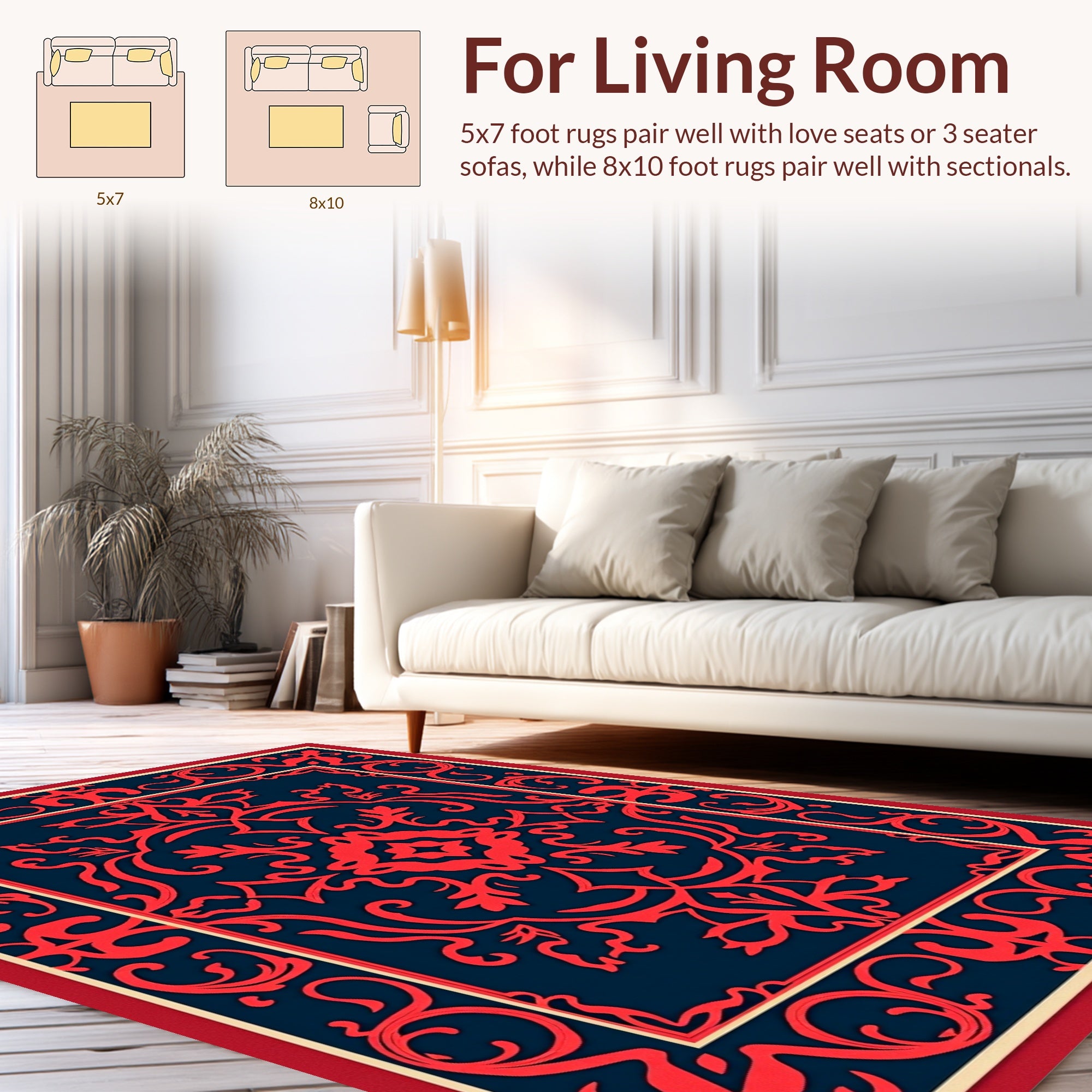 Classic Red Navy Ormolu Motif Rug