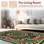 Ornate Red Green Golden Mandala Pattern Rug