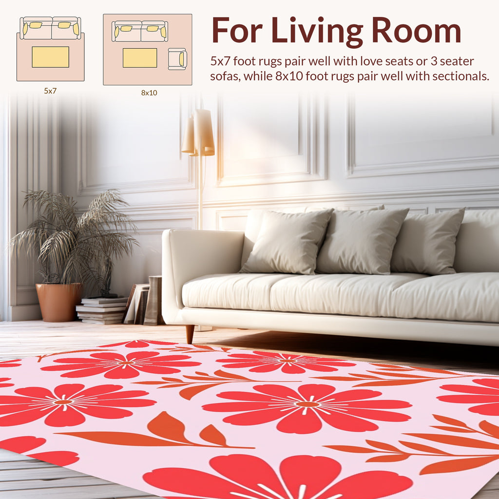 Retro Floral Pattern With Red Flowers Rug