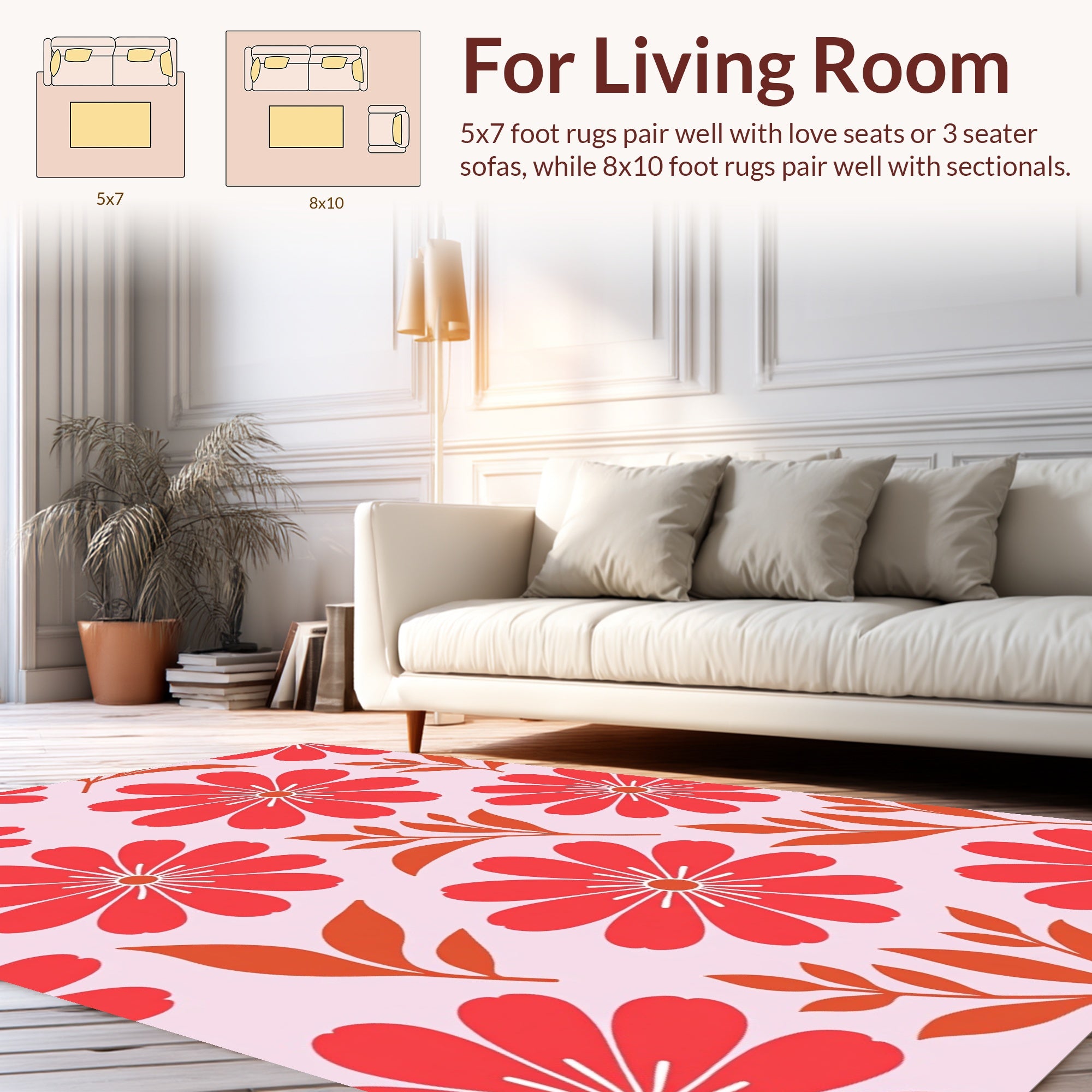 Retro Floral Pattern With Red Flowers Rug