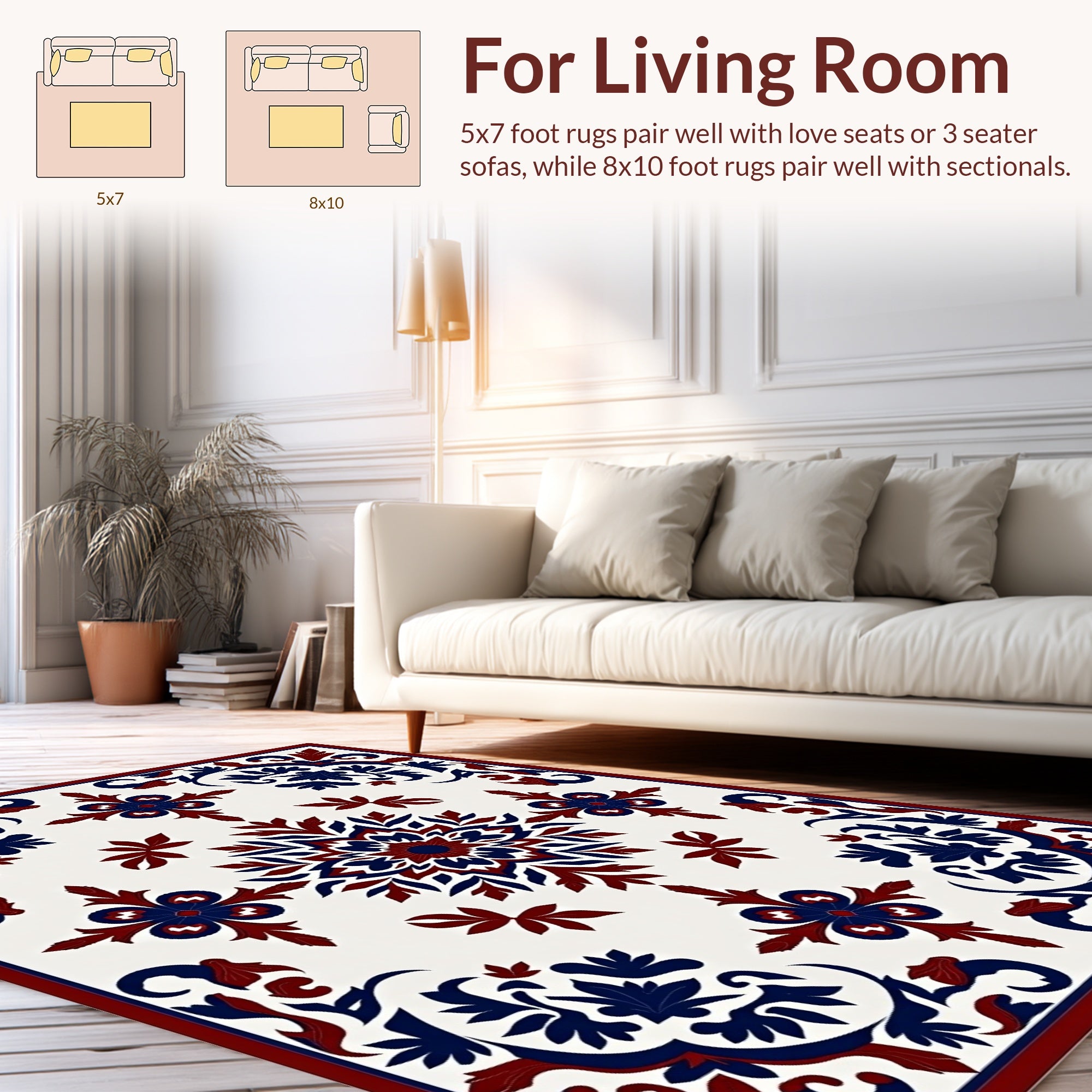 Red Blue Floral Symmetry Pattern Rug