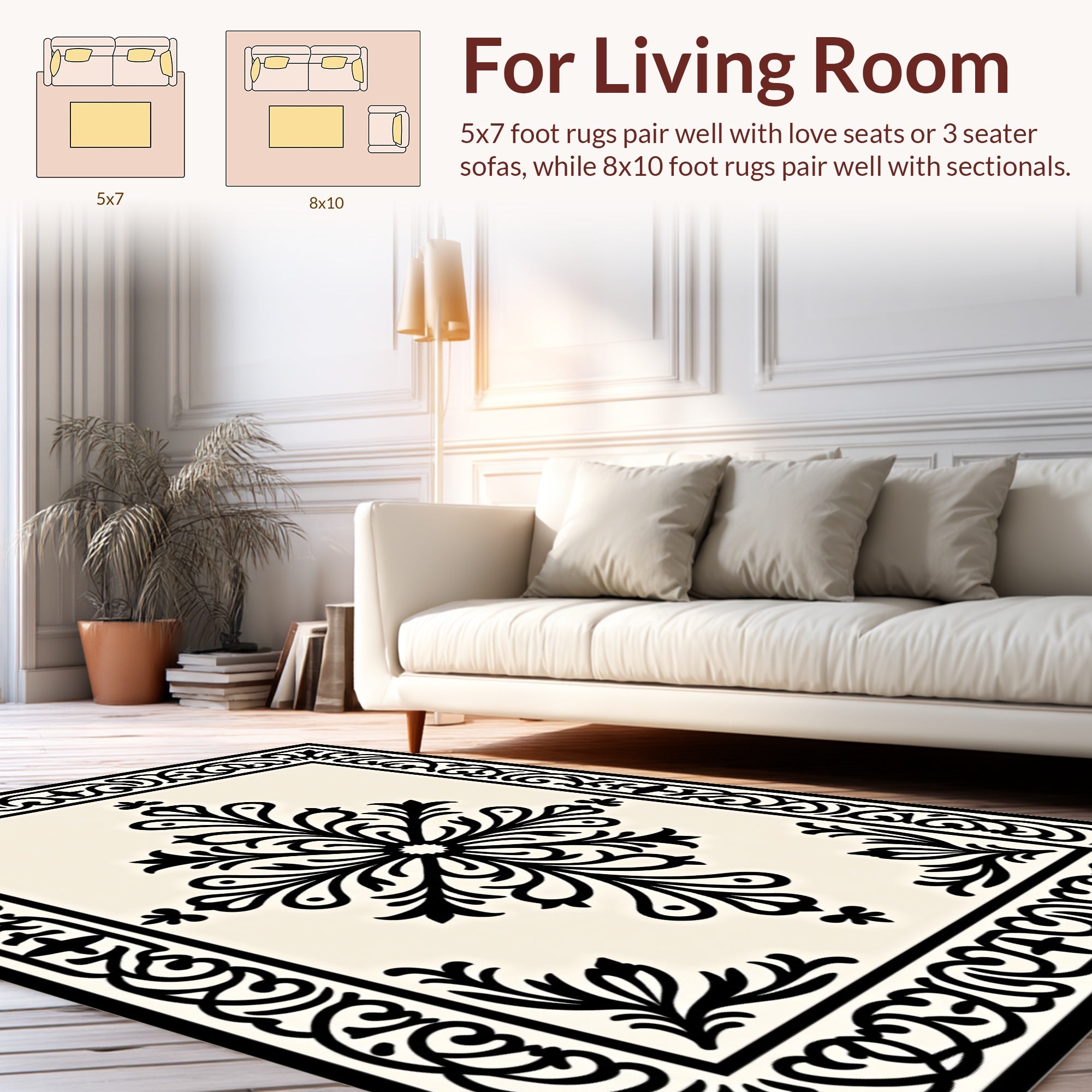 Traditional Floral Scroll Work Pattern Rug