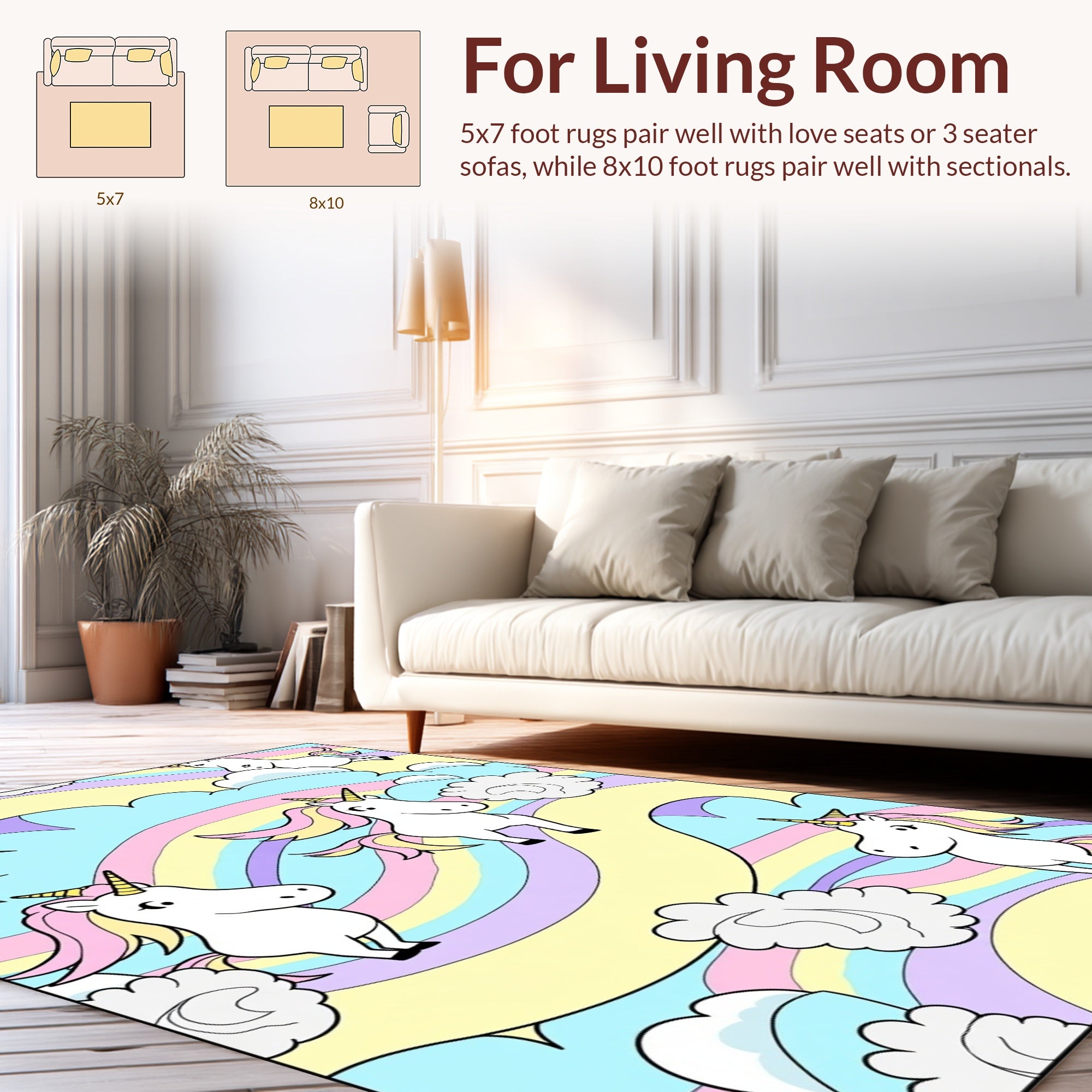 Whimsical Unicorn Rainbow Swirl Pattern Rug