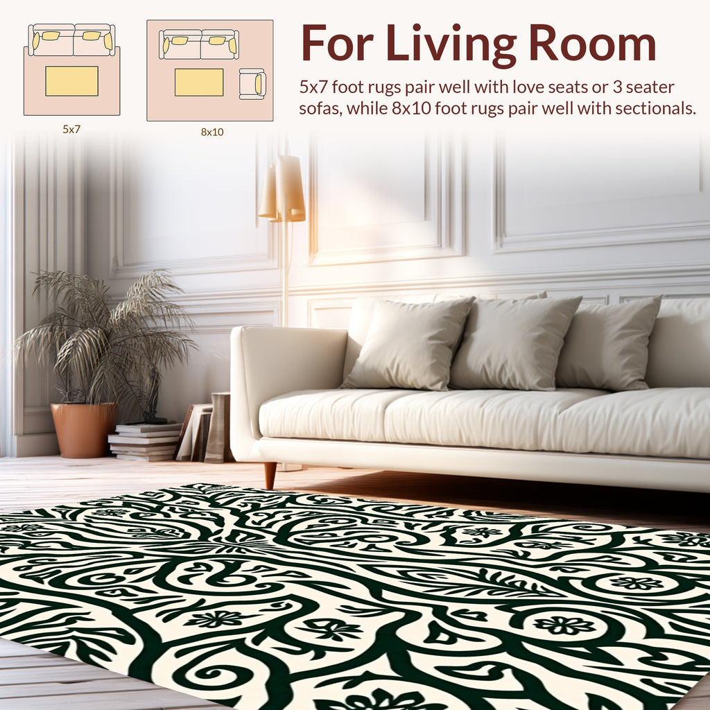 Symmetrical Black Floral Art Nouveau Rug
