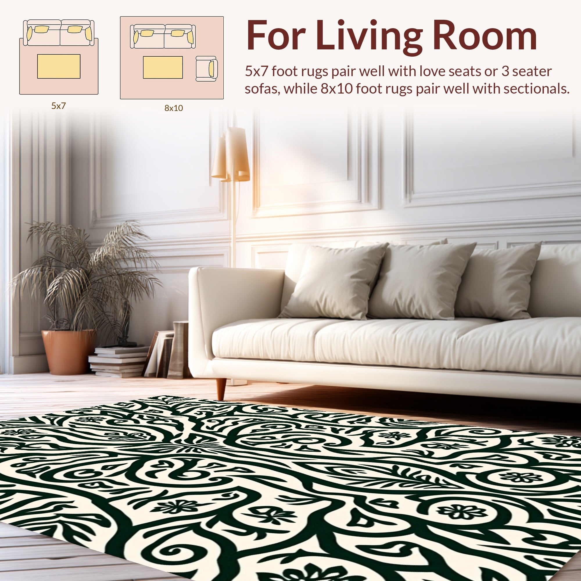 Symmetrical Black Floral Art Nouveau Rug