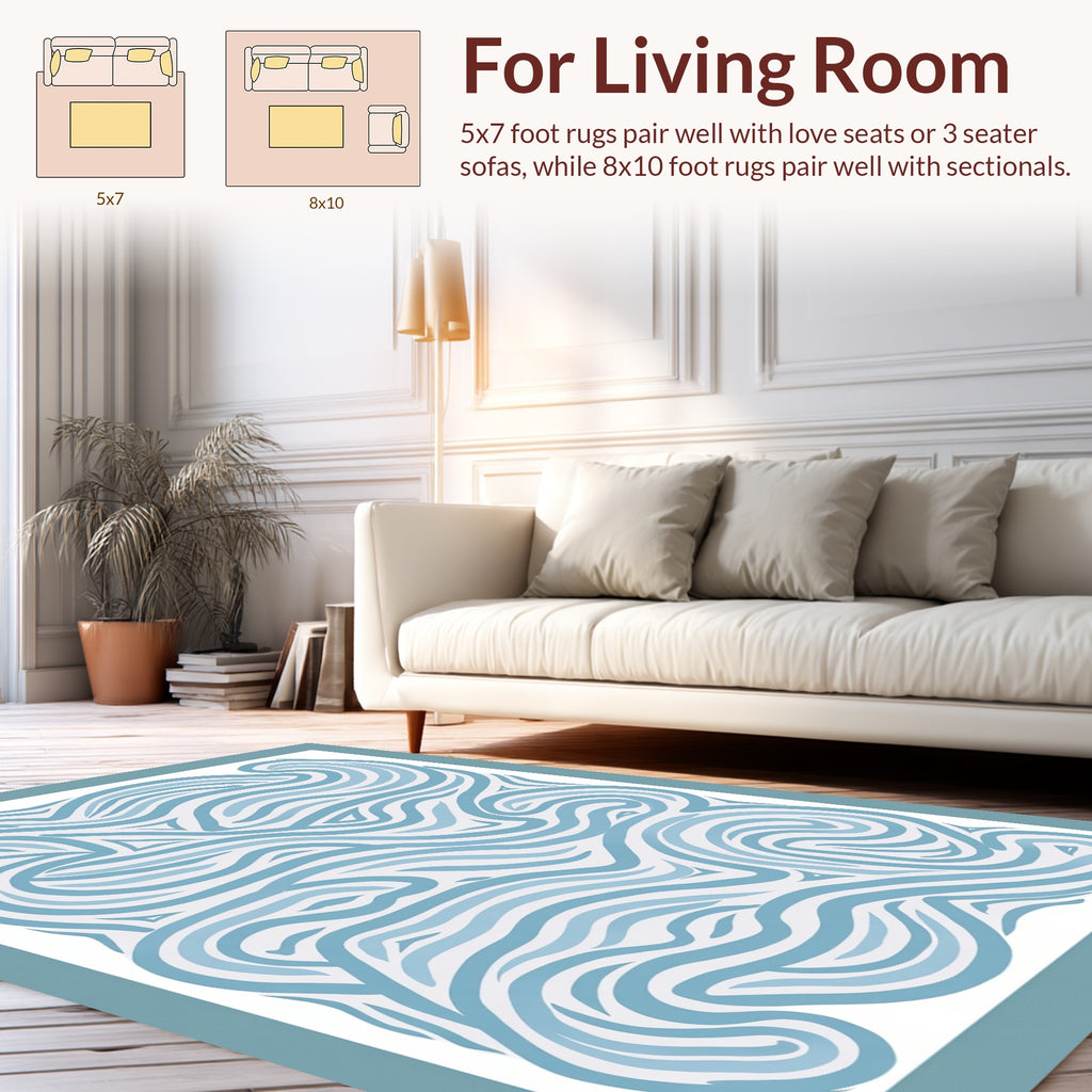 Abstract Blue Swirl Pattern Rug