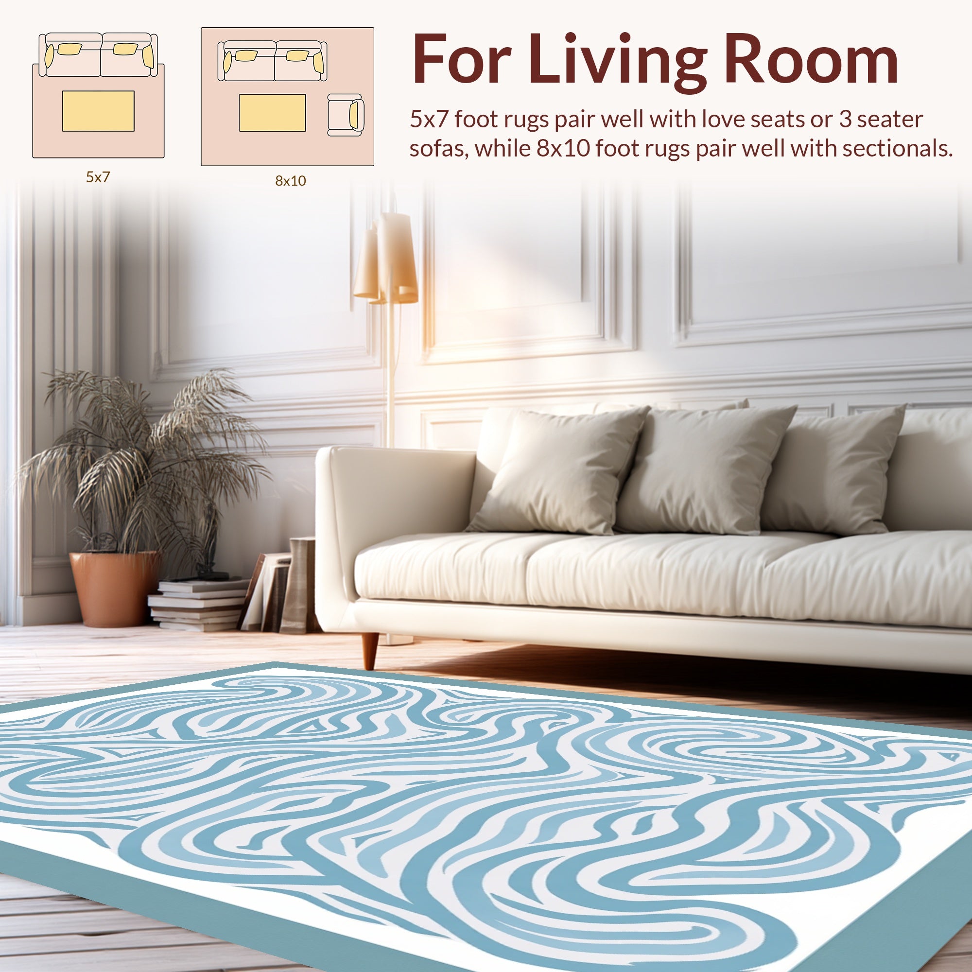 Abstract Blue Swirl Pattern Rug