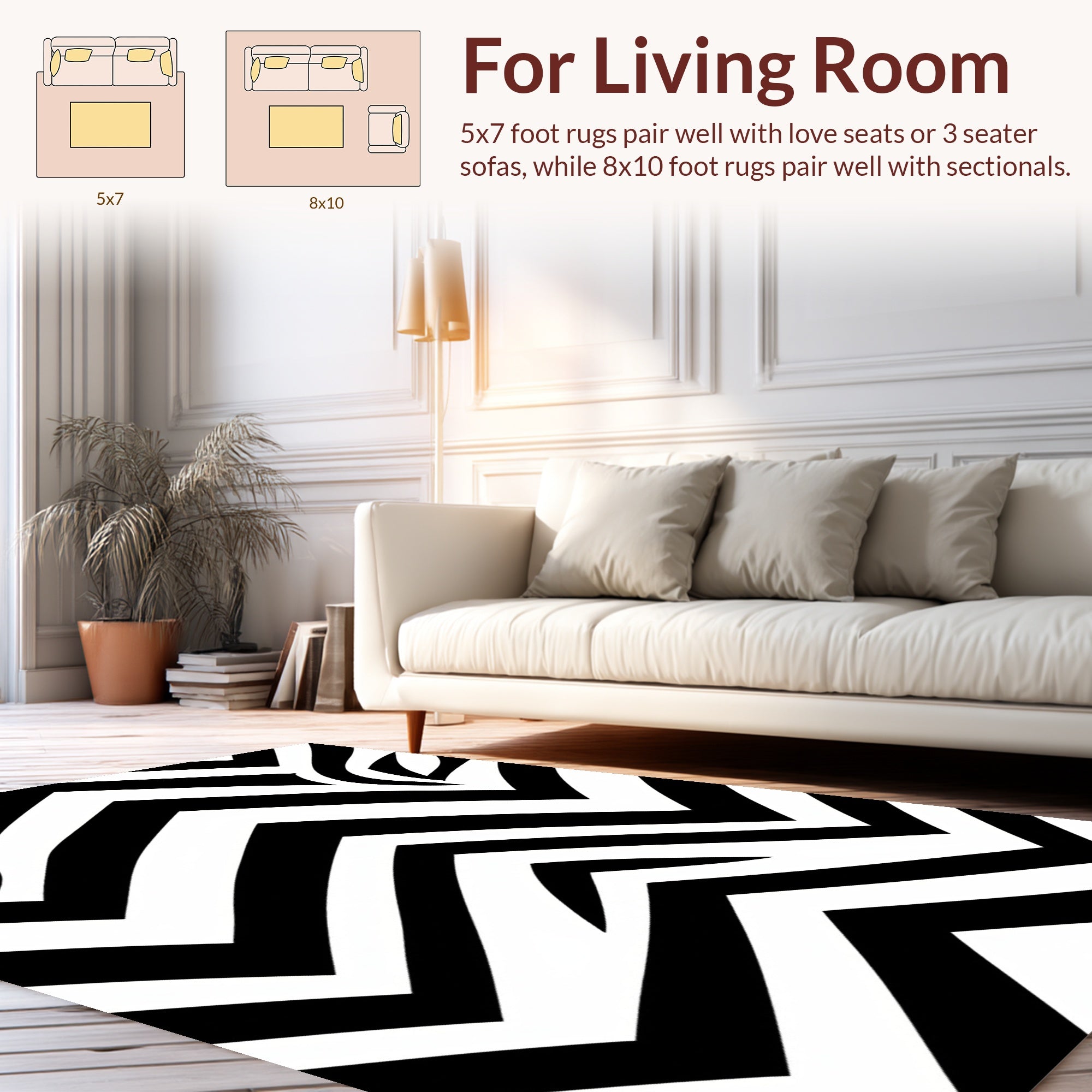 Bold Black White Zigzag Pattern Rug