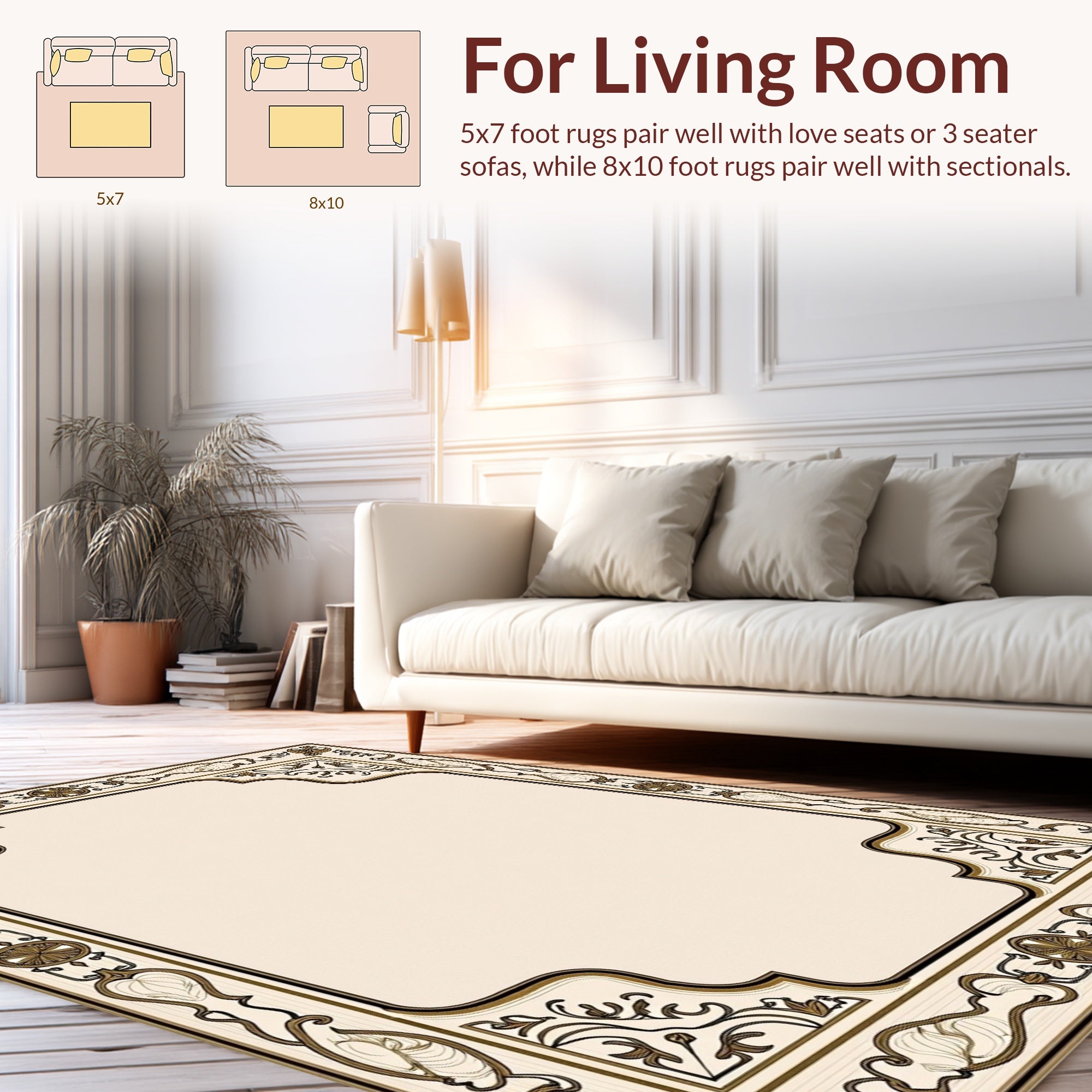 Elegant Art Nouveau Floral Border Rug