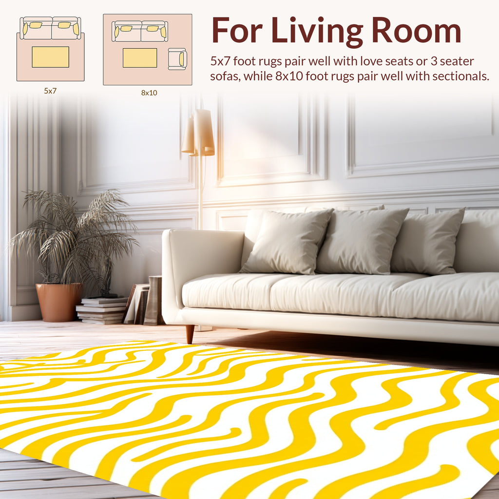 Abstract Yellow Wavy Stripes Design Rug