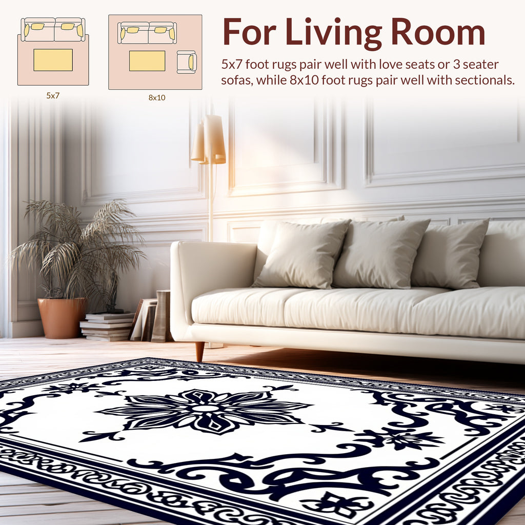 Classic Floral Scrollwork Mandala Pattern Rug