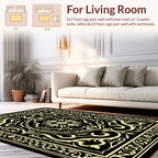 Elegant Black Beige Floral Pattern Rug