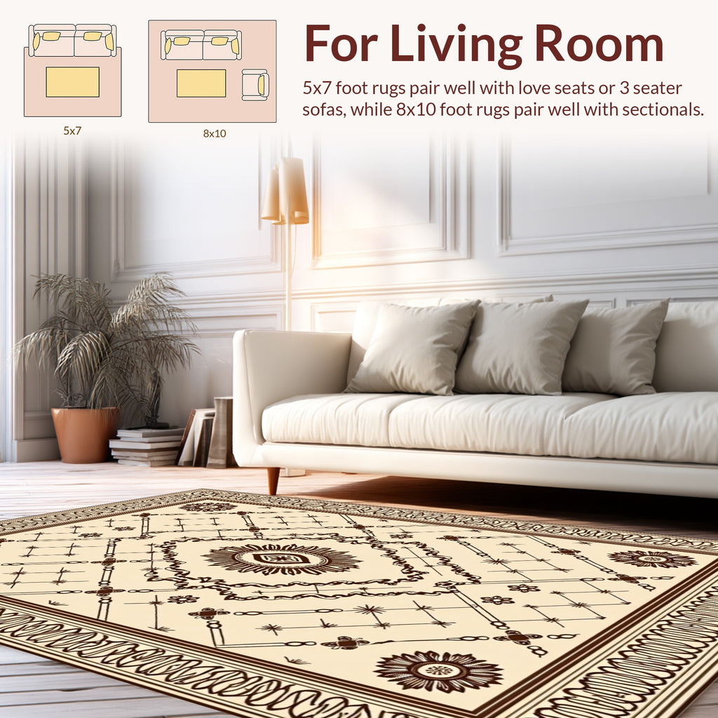 Classic Beige Floral Medallion Pattern Rug
