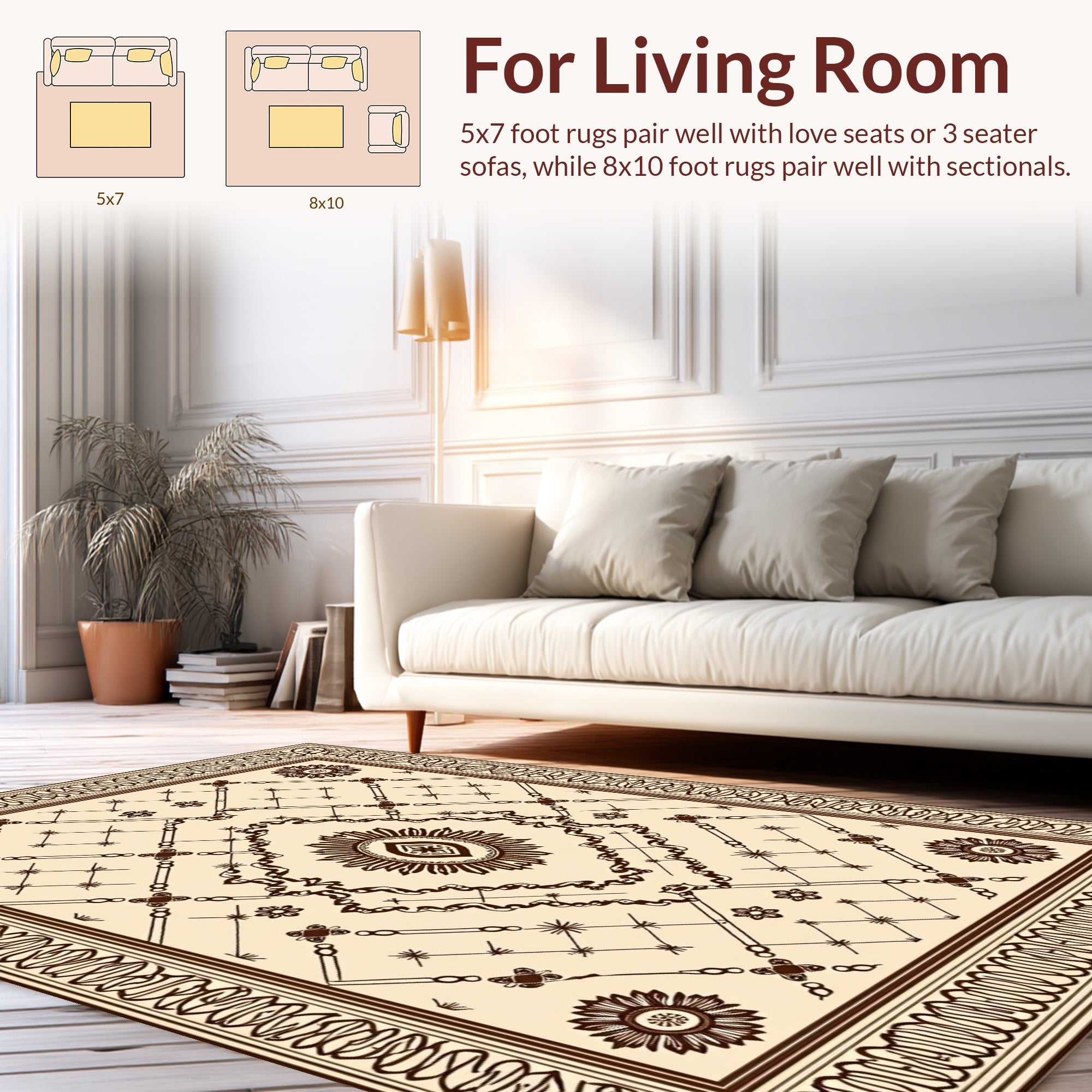 Classic Beige Floral Medallion Pattern Rug
