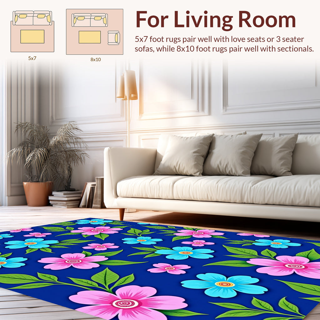 Pink and Blue Floral Pattern Rug