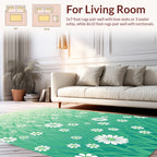 White Daisy Green Grass Meadow Design Rug